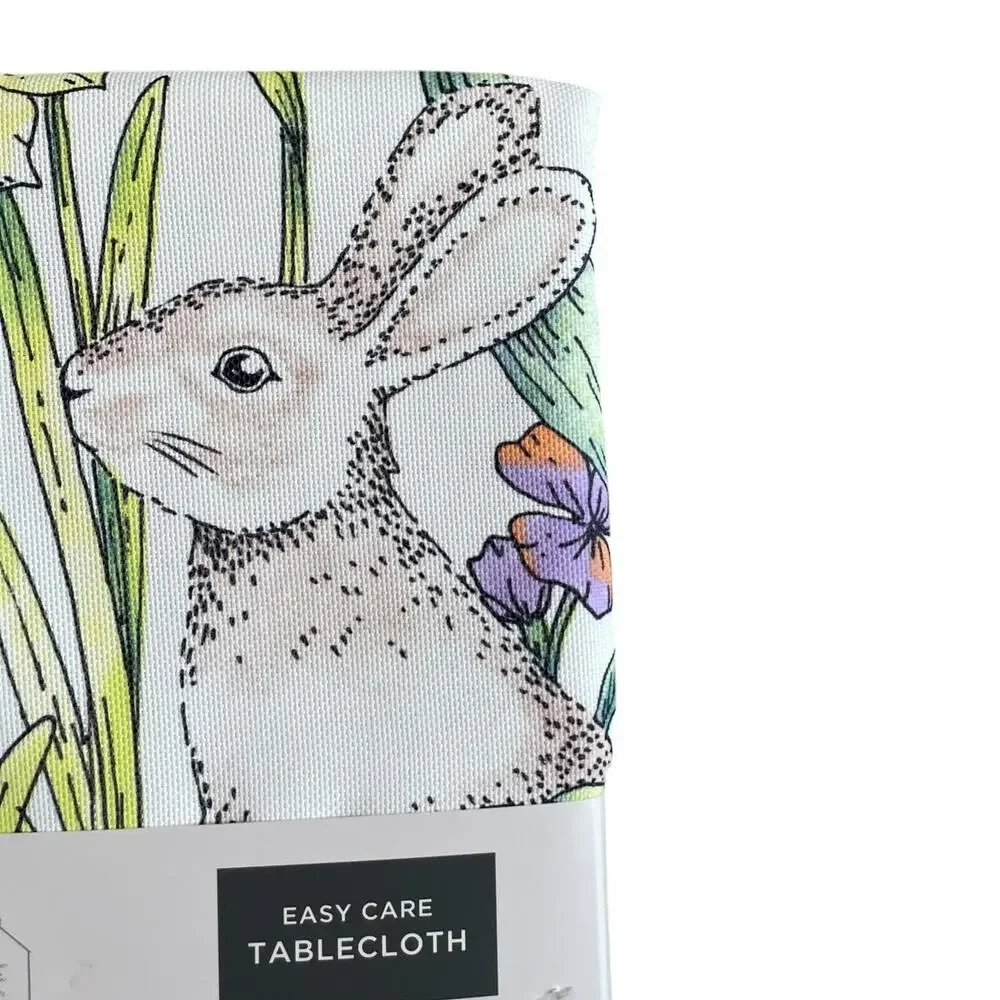 The Farmhouse Spring Floral Bunnies Easter Tablecloth 60x84 Pop of Color New